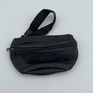 Vintage black leather Fanny back belt bag adjustable waist